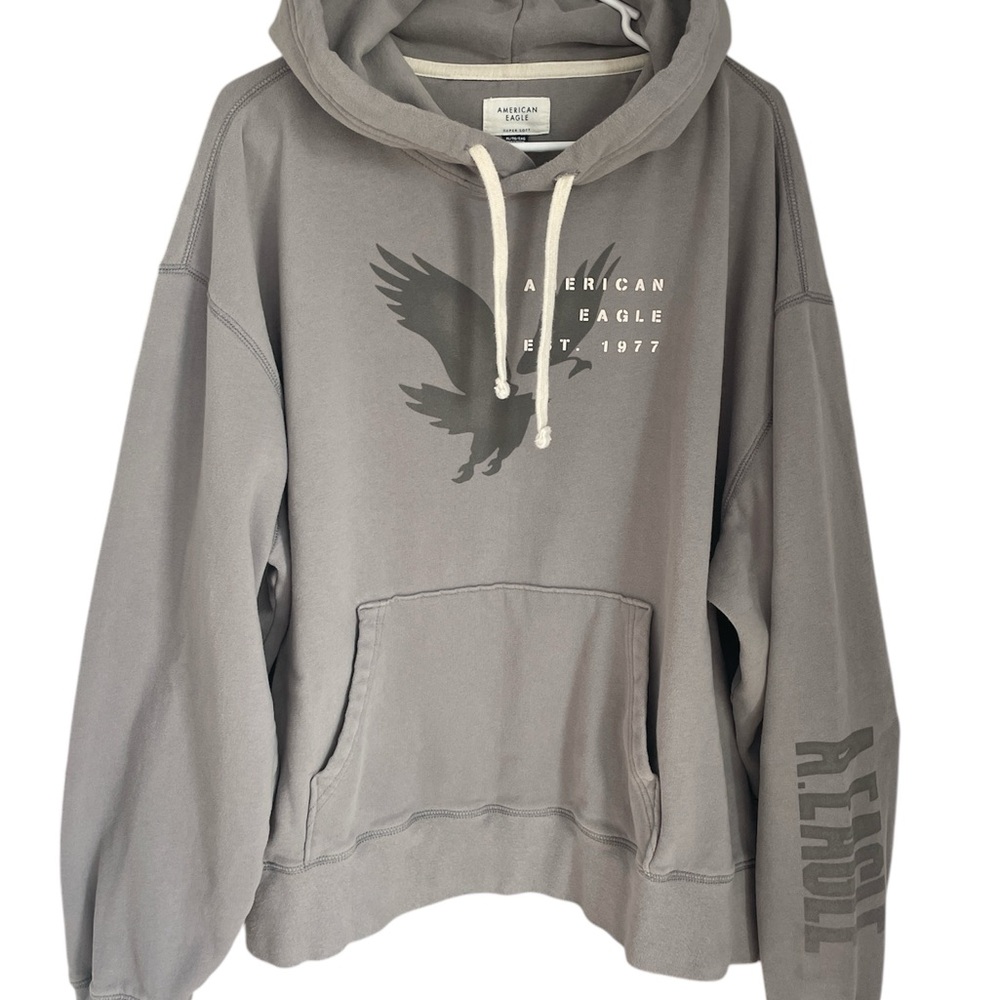 American Eagle Outfitters Gray Pullover Hoodie with Graphic